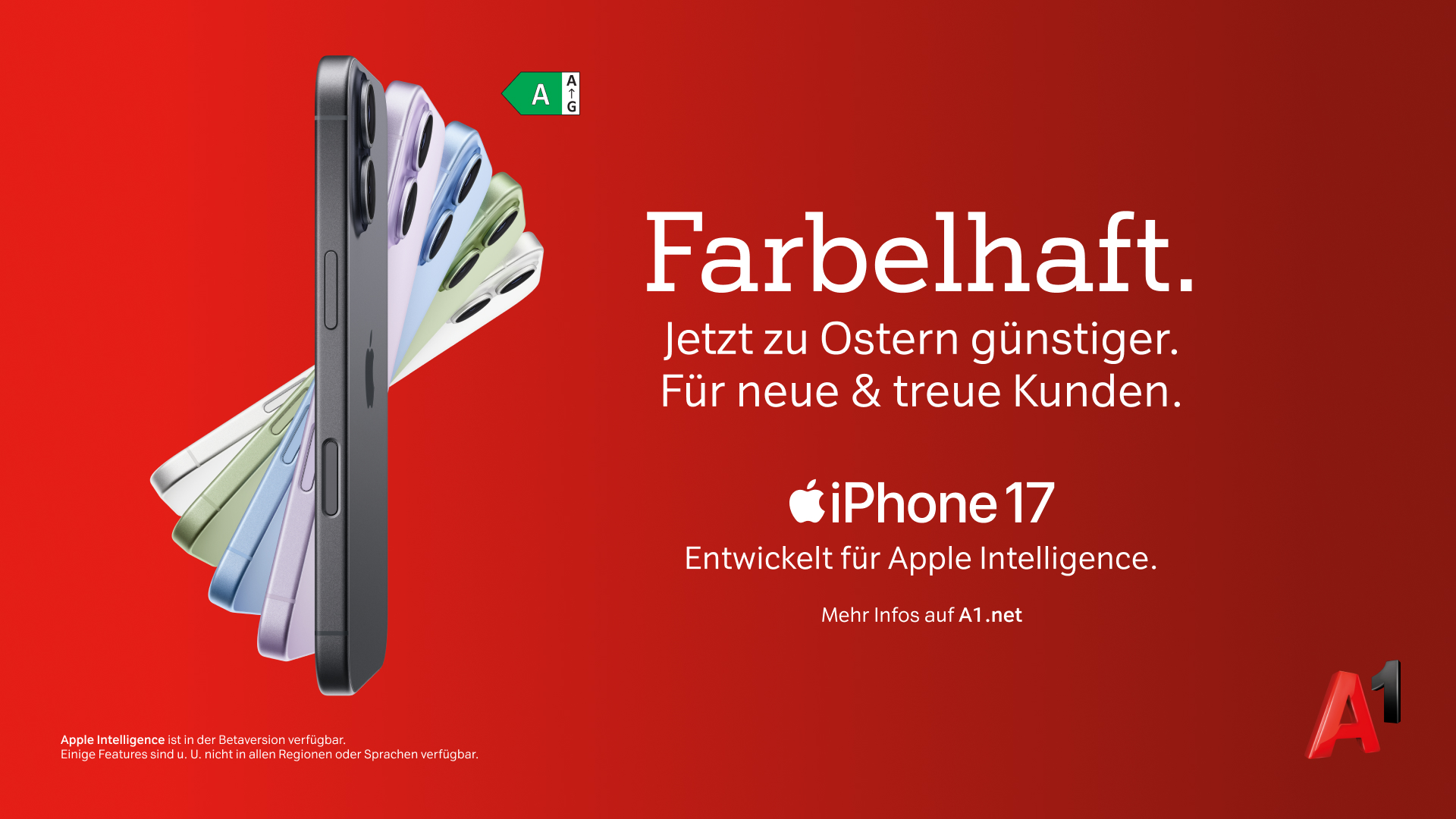 Farbelhaft. Jetzt zu Ostern günstiger. Für neue & treue Kunden. iPhone 17 Enwickelt für Apple Intelligence.